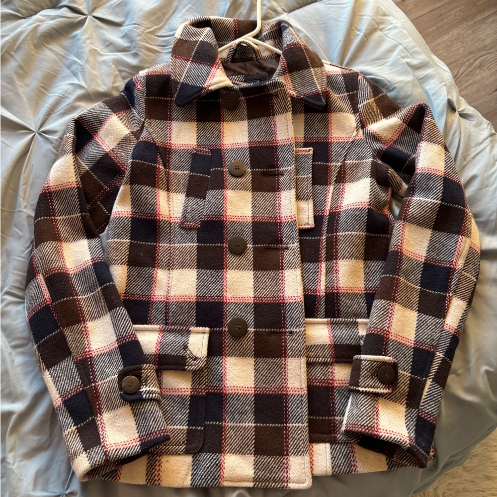 Bluenotes Checkered Pea Coat - Brown, Black, Cream